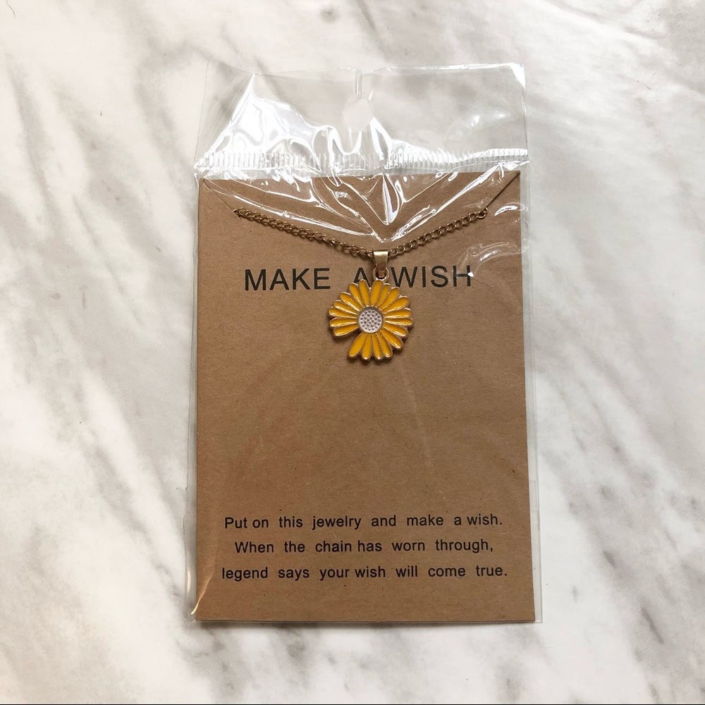🎉 New Make a Wish Sunflower Necklace & Card